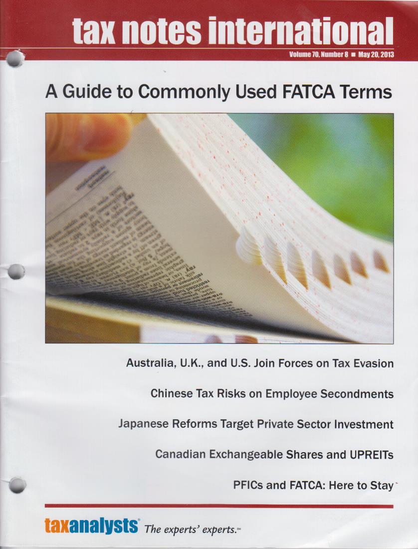 Tax Note Tax Notes International: Volume 70, Number 8, May 20, 2013 | DDTC Library