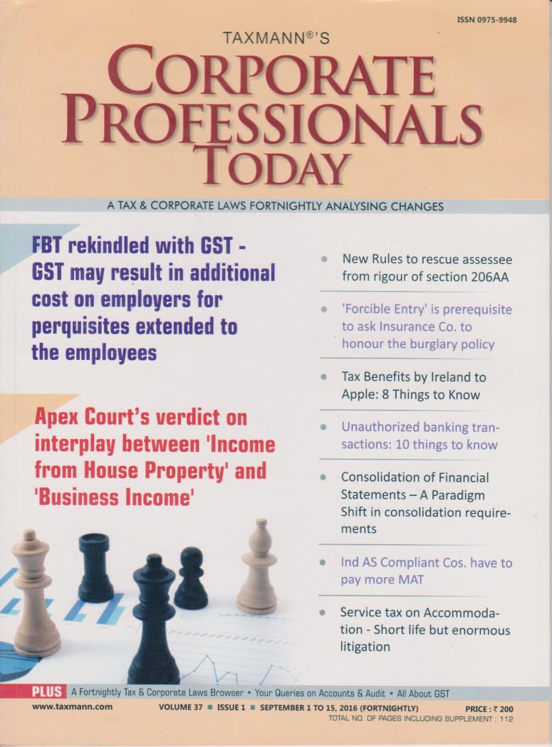 Cover Taxmann's Corporate Professionals Today Vol 37, Issue 1 - Sep 1-15, 2016