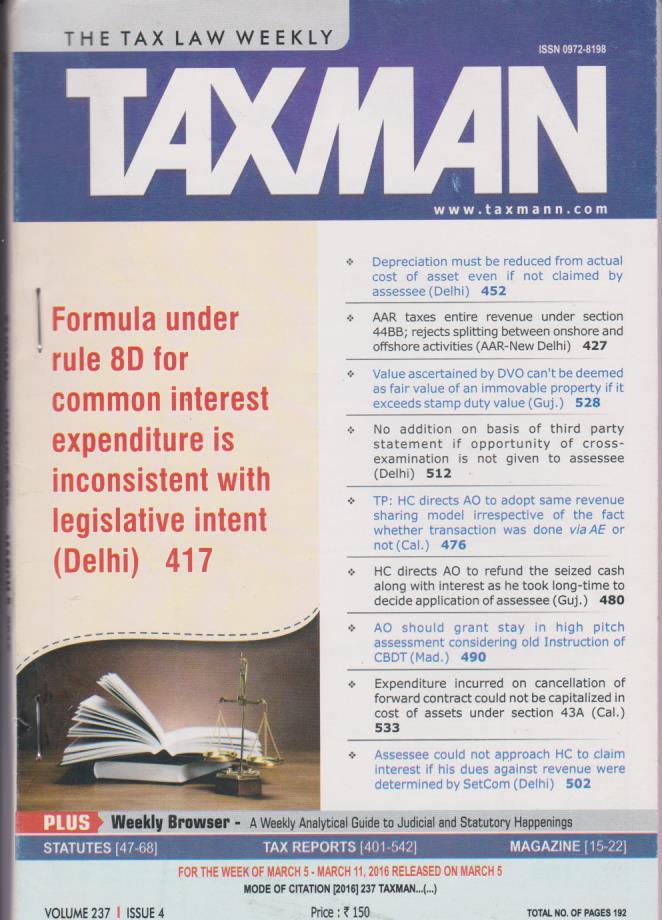 Cover Taxmann Vol 237 -  March 5, 2016
