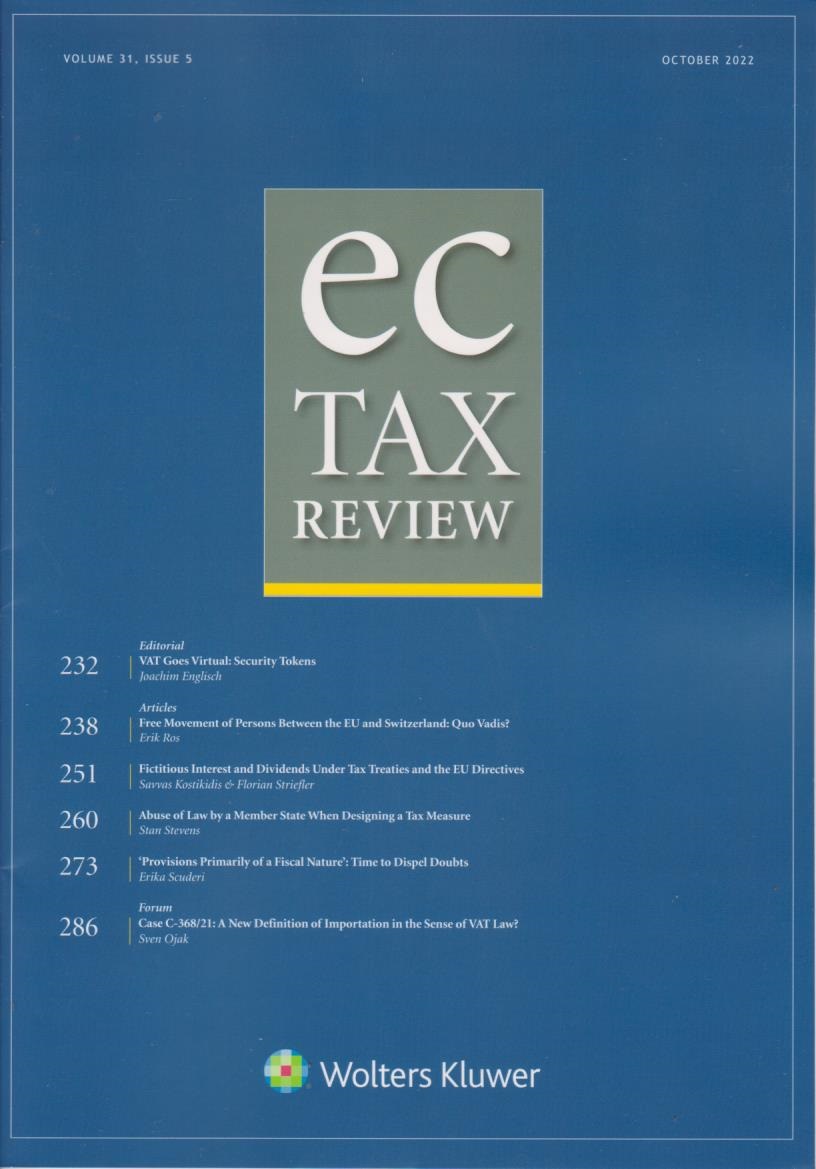 Cover EC Tax Review: Volume 31, Issue 5, October, 2022